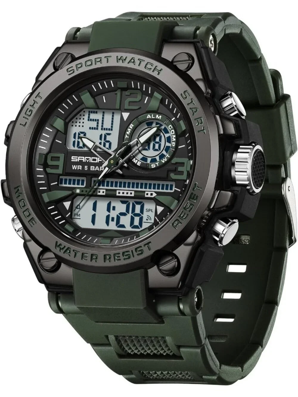 Mens Black Army Green Analog Quartz Sports Waterproof Military LED Digital Watch